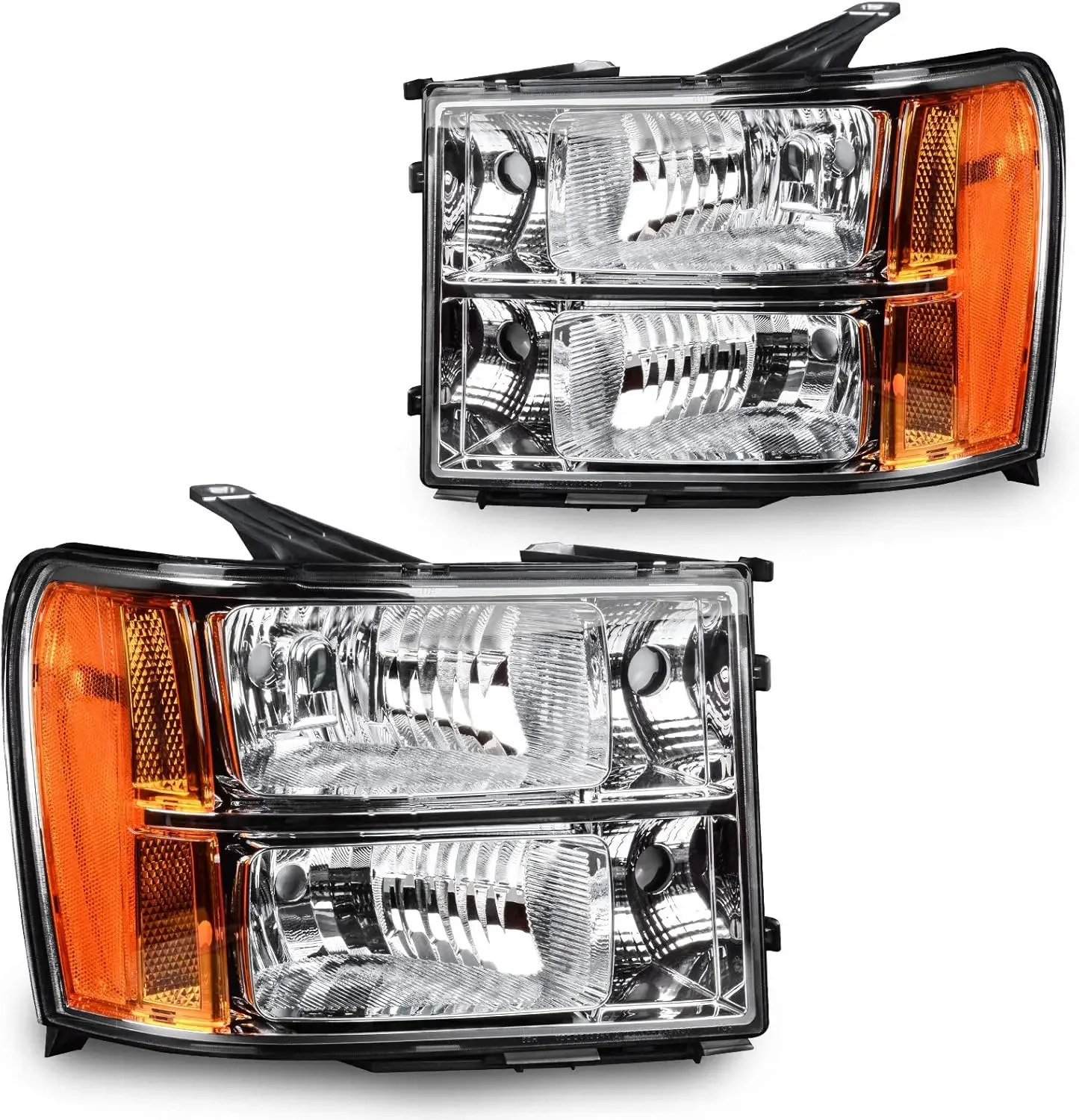 

Headlights Assembly Compatible with 2007-2013 GMC Sierra 1500/2007-2014 Sierra 2500HD 3500HD Chrome Housing Amber Reflector Clea