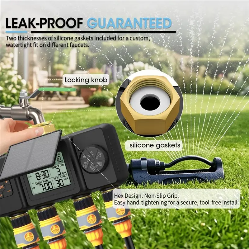 ABYN-Solar Irrigation Timer Automatic Irrigation System 4Zone Smart Irrigation Controller For Garden Outdoor Tap Valve BSP3/4