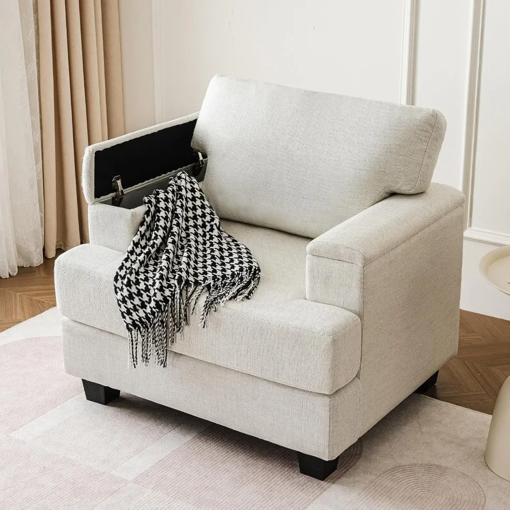 Chaise confortable avec accoudoir, tissu en lin texturé, coussin d'optique de fauteuil, grande chaise de lecture, chaise de canapé pour chambre à coucher