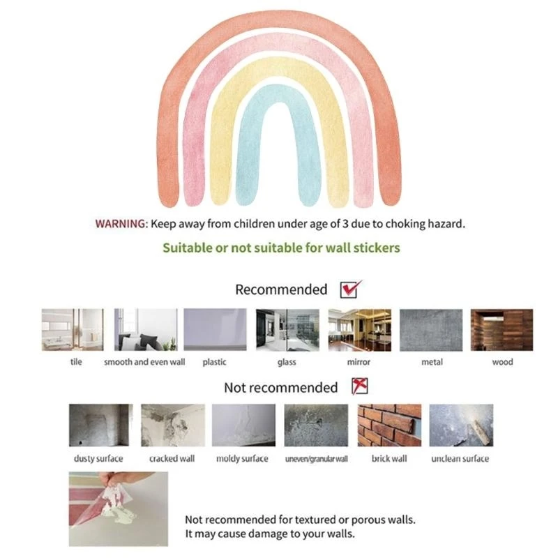 L9NB Rainbow Wall Art Decor Stickers Rainbow Wall Decal 28 x 22 Inch Rainbow Wall Stickers for Girl Boys Kids Bedroom Nursery