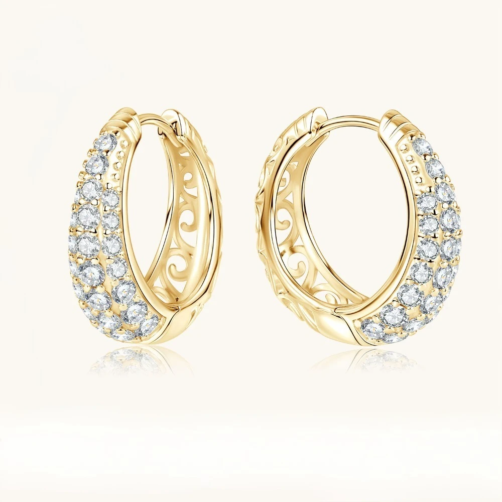 

1.5cttw D Color Moissanite Hoop Earrings Women S925 Sterling Silver Vintage Hollow Out Huggie Ear Cuffs Plated 18k Gold