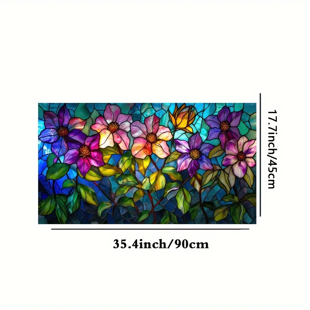 90x45CM Flower Window Electrostatic Stickers Non-Adhesive Window Vinyl Decals Decoration for Home Bathroom Bedroom Privacy Film