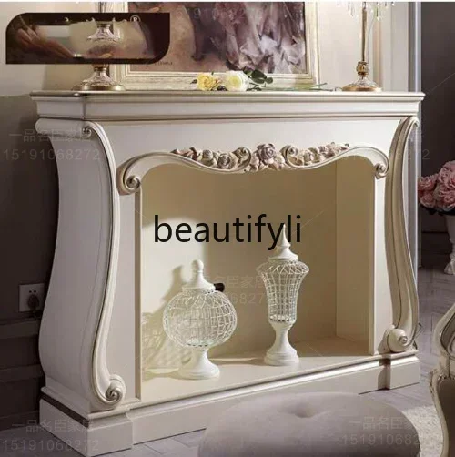 NQ52 Great discounts  European solid wood carving flower fireplace gold painting living room foyer decorative storage fireplace