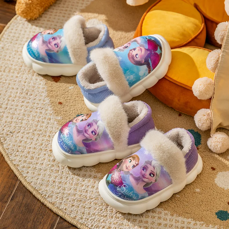 Hot Sale Frozen katoenen kinderpantoffels Winter Elsa Princess Ouder-kind meisjesschoenen Antislip thuis Warme schattige babyslippers