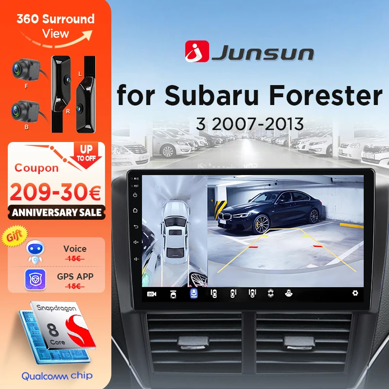 Junsun 360 °   Cámara panorámica Radio de coche para Subaru Forester 3 SH Impreza 2007-2013 inalámbrico CarPlay Android Auto estéreo GPS Navi