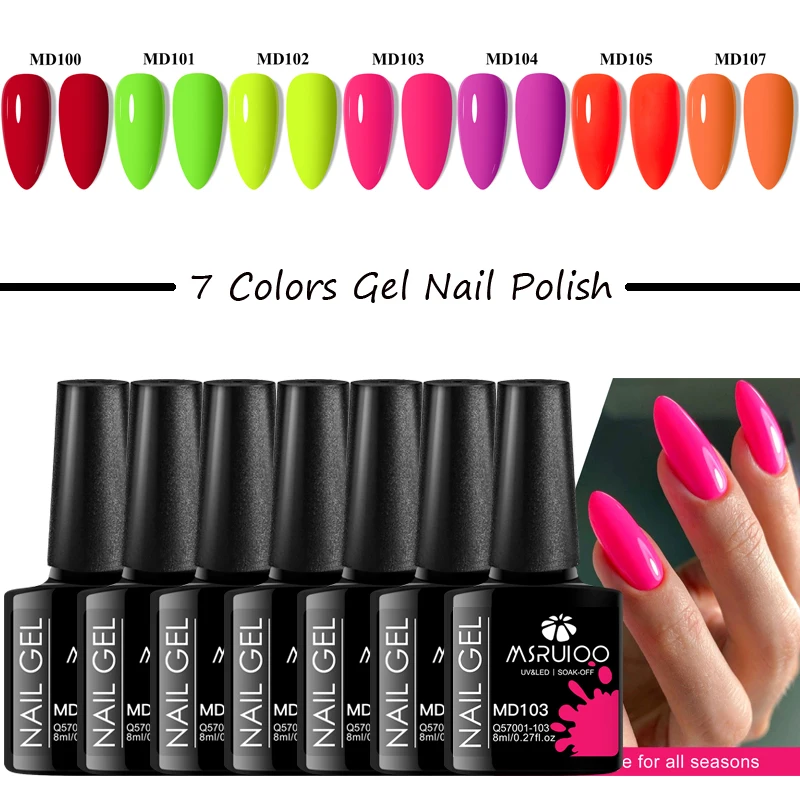 MSRUIOO 7-teiliges Gel-Nagellack-Set, bunter Nagelkunst-Gel-Lack für Nägel, Dekoration, Soak Off UV-Gel, langlebige Maniküre-Sets
