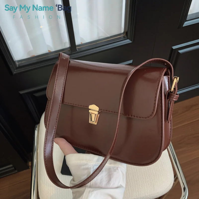 

Women Retro Tote Bag Trendy Vintage Underarm Bag Portable Casual PU Leather Solid Color Simple Handle Designer Handbags