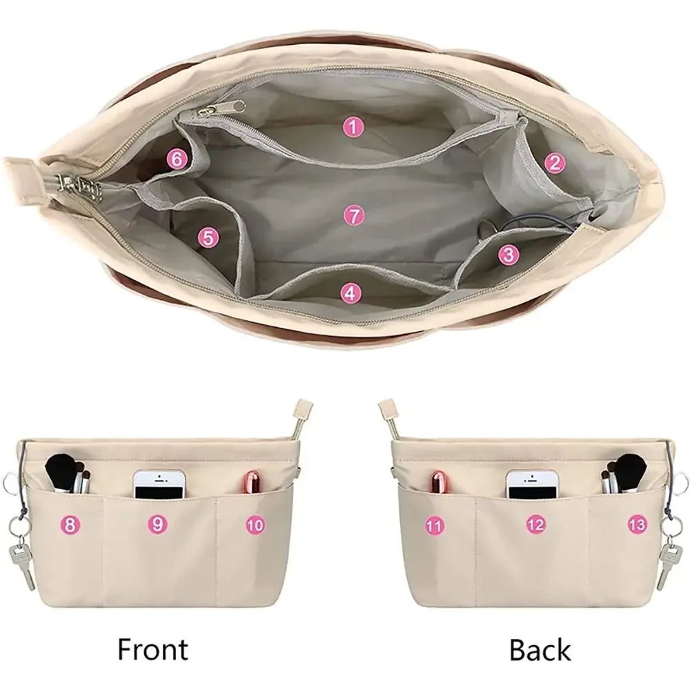 1Pcs New Storage Bags Insert Cosmetic Bag Felt with Zipped Top Linner Bag Portable Multi-Pocket Women Handbag Organizer Purse