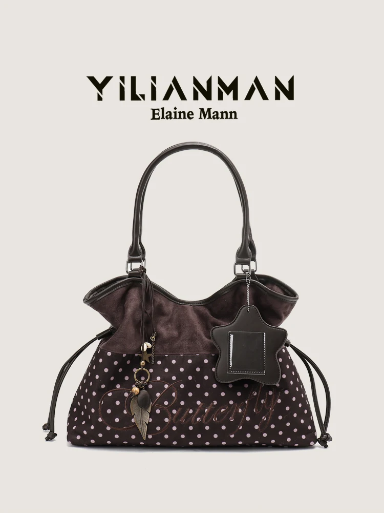 

Женская сумка-тоут Ele Polka Dot из замши, оригинальный дизайн, городская сумка в американском ретро-стиле, на одно плечо, с магнитной застежкой