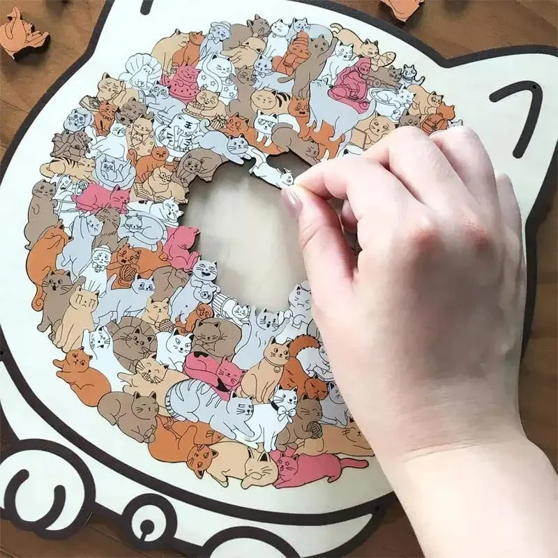Katze Geformt Holz Puzzle Einzigartige Unregelmäßige Puzzle Teile Spiel kinder Spielzeug Geburtstag Weihnachten Geschenke Mädchen Spielzeug Für Kinder