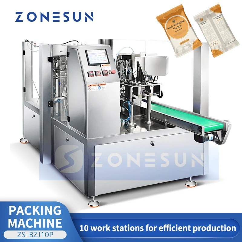 ZONESUN Automatic Pouch Filling and Sealing Machine Premade Pouch Stand Up Pack Rotary Filler Equipment ZS-BZJ10P