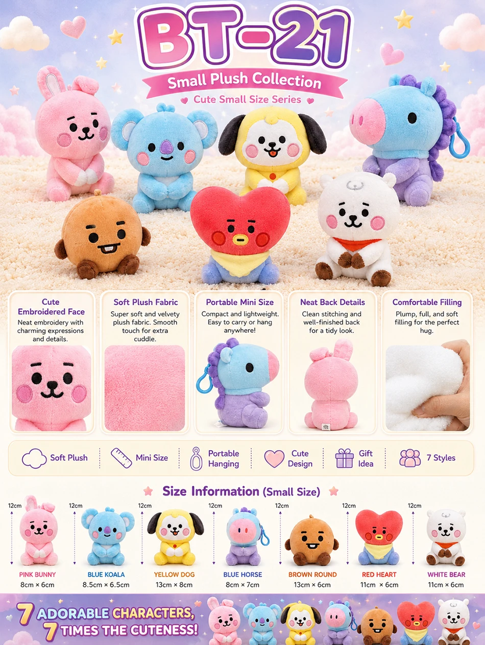 2026 Heißer B-T-21 Plüschtier-Rucksack-Anhänger: Tata, Koay, Shooky, Mang, Cooky Cartoon-Tierfigur für Schlüssel, Handy und Büro – Ideales Geschenk für Freunde – Detail 2