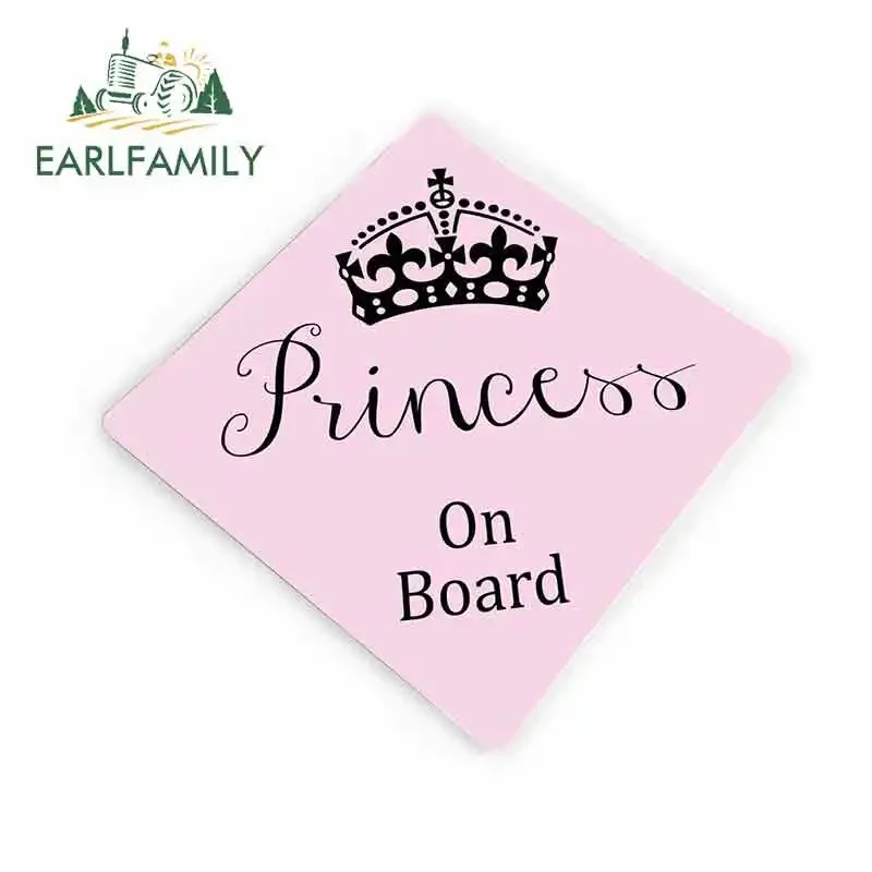 EARLFAMILY 13cm x 12cm Car Styling Personalized Princess on Board Crown Black and Pink Girls Car Bumper Sticker Graphic