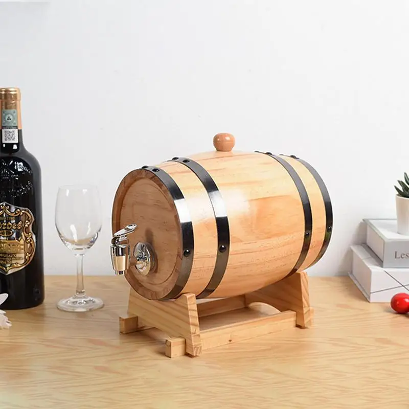 1L Wood Wine Barrel Vintage Oak Home Brewing Accessory Wine Keg Large Capacity Storage Container Tequila Wine Whiskey Dispenser