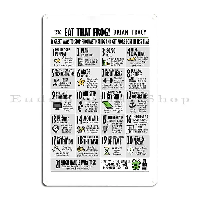 Visual Book Eat That Frog Brian Tracy Metal Plaque Poster Cave Printing Kitchen Wall Decor Living Room Tin Sign Poster