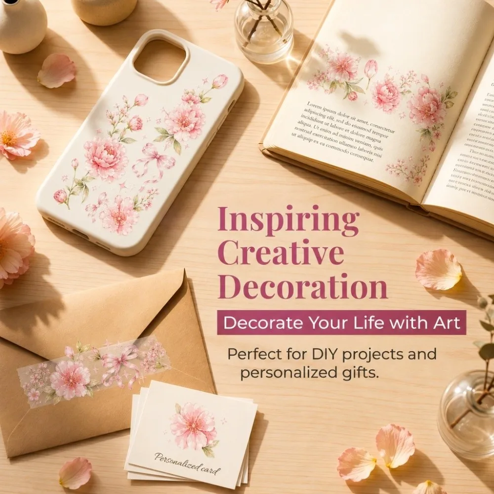 Planner Decor DIY Flower PET Tape Bow Transparent tape Journal Decoration Colorful Decorative Tape DIY