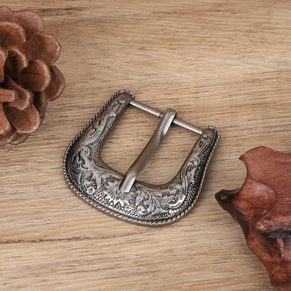 Vintage Style Cowboy Belt Buckle Antique Silver Carving Design Alloy Waist Buckle 40mm Inner Diameter 3 Module Set