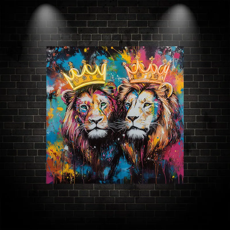 Two Lions Wearing Crowns Wall Hanging Decor Custom LED Neon Sign