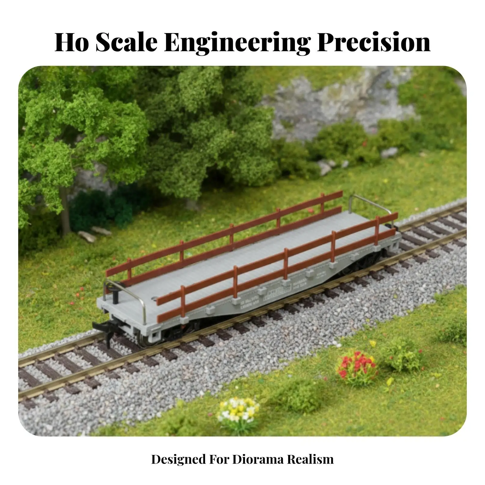 Detailed HO Scale Freight Car with Brown Railings and Gray Underframe for Hobby Diorama Railway Transport Replica