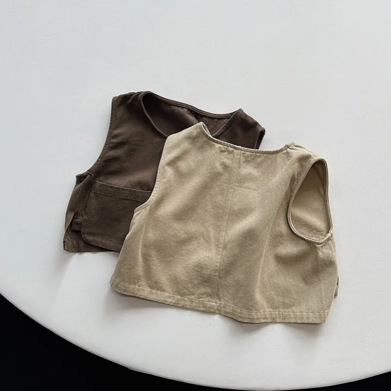 2025 Korean Style 1-6Y Retro Vest for Boys Girls, Baby, Unique Fashionable Children's Waistcoat for Spring and Autumn Outfits