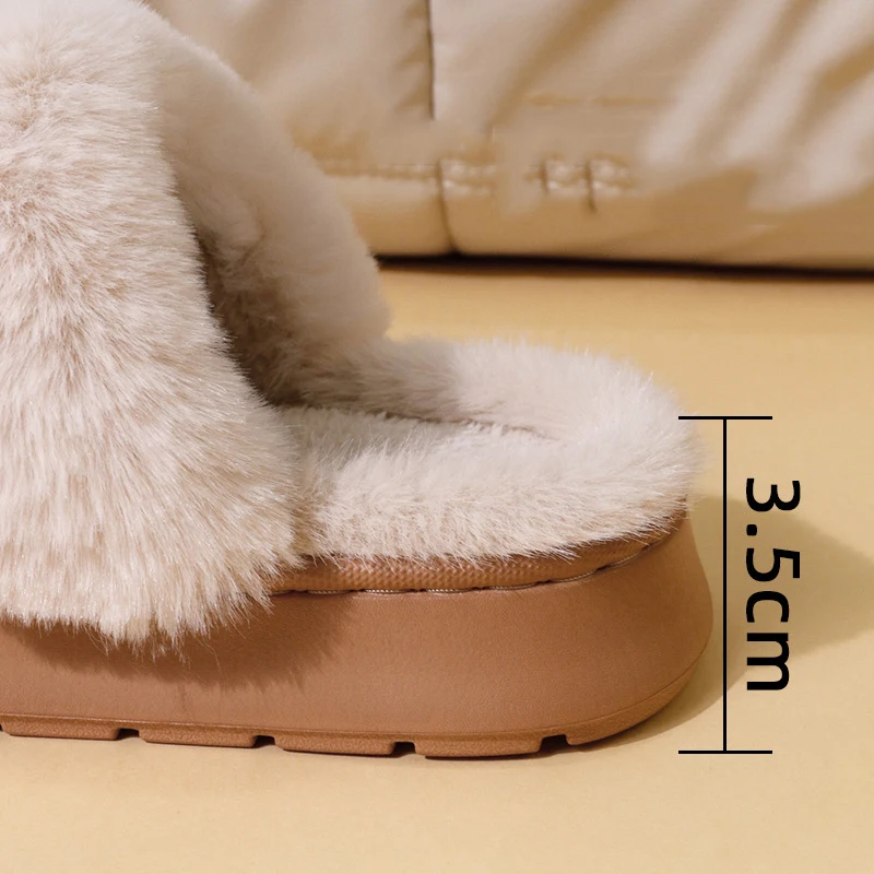 Casual Fluffy Slippers Women House Winter Plush Designer Shoes Ladies Flats Home Warm Fashion Elegant Solid Platform Footwear view 4
