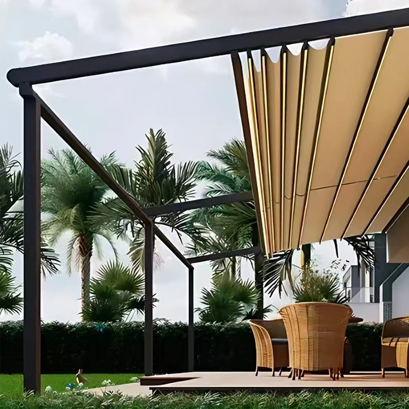 Limited Deal Motorized Retractable Awning Aluminum Pergola Outdoor Pergola Terrace Garden Sun Shade Wind Rain Sensor Ready
