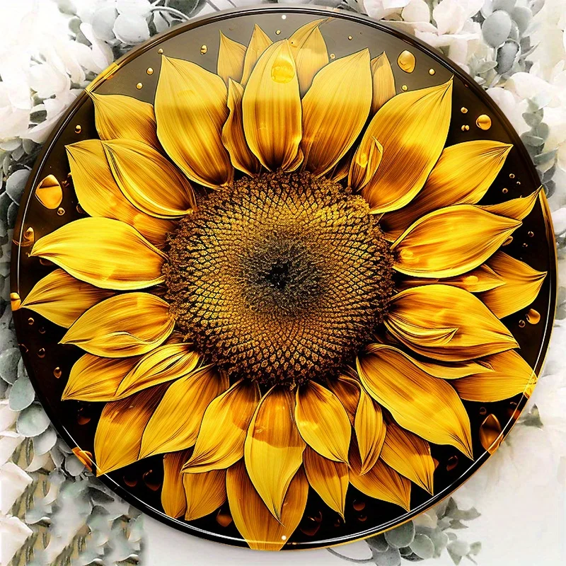 1 Stück 20,3 x 20,3 cm Aluminium-Metallschild, Herbst-Fußball- und Sonnenblumen-Kranzschild, Metallkranzschild, rundes Kranzschild, Türdekoration