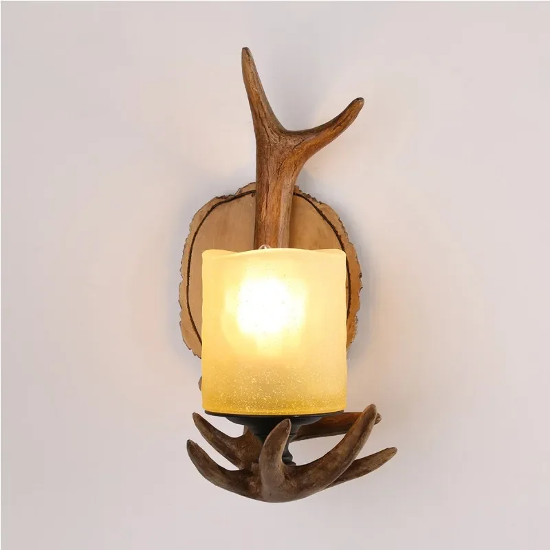 American Retro Deer Horn LED Wall Lamp Living Room Restaurant Bedroom Study Light Creative Coffee Shop Homestay Decor Lighting