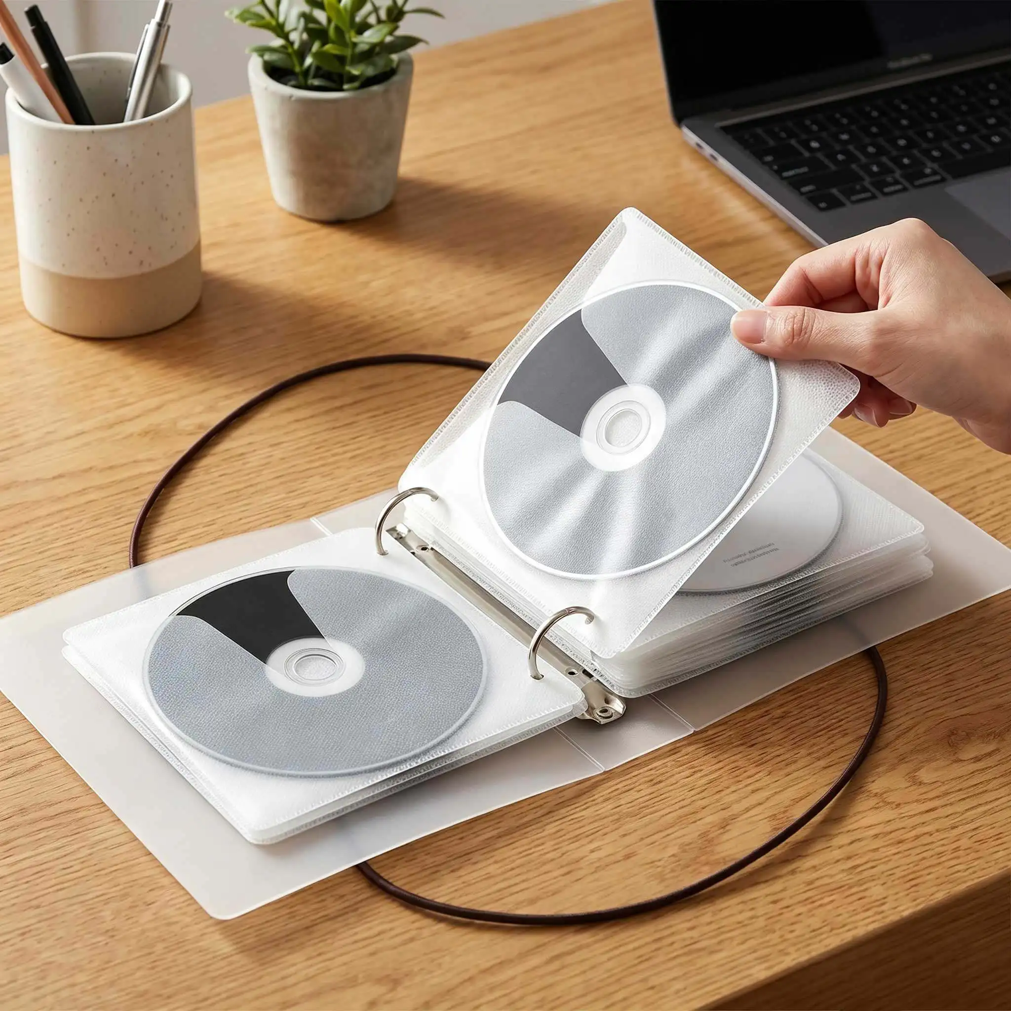1Set Cd Storage Binder Double Sided Transparent Plastic Sleeves Disc Organizer Book Album Case Protective Cover for Home Office