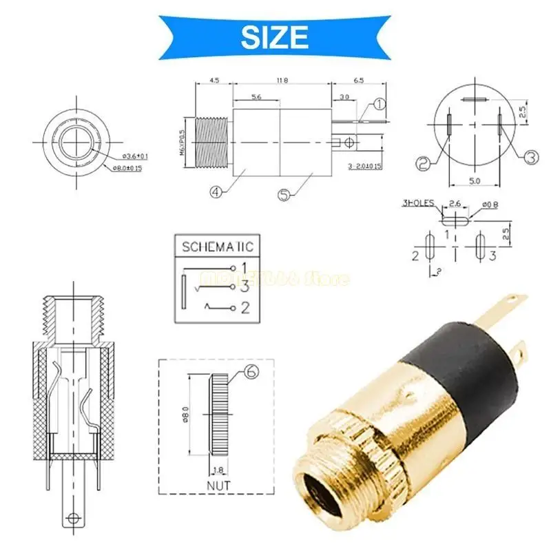 F62C 1/5/10 Pack PJ392 Stereo 3.5mm Video Socket Stereo Solder Panel Mount Connector Headphone Connector