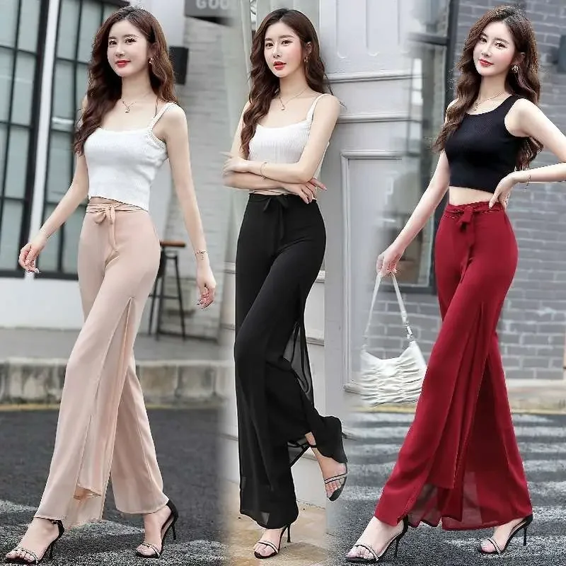 

Chiffon Culottes Loose Pleated Wide Leg Palazzo Pants Women Dance Skirt Clothes Casual Trousers Classical Dancer Black Q337