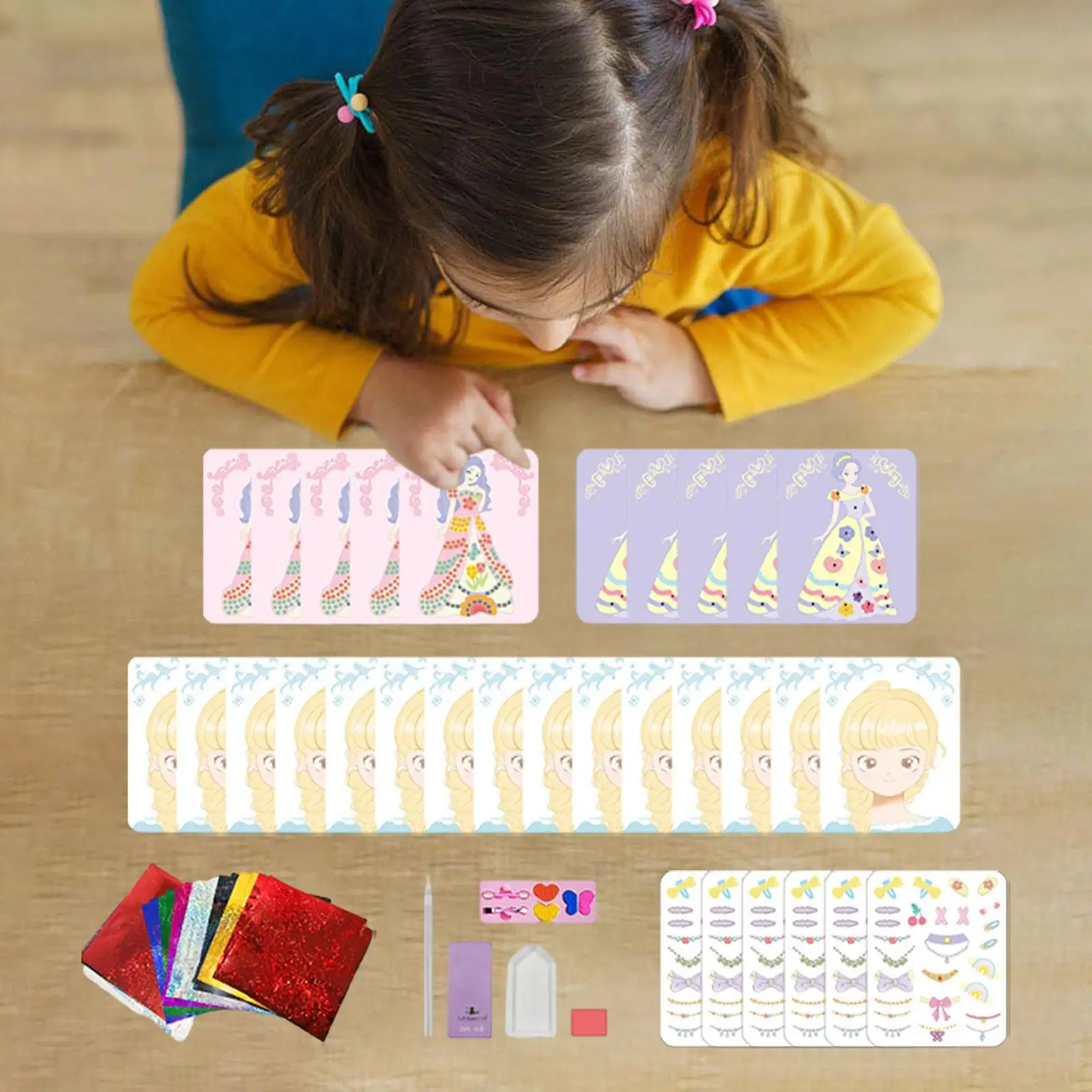 Princess DIY Poking Dress up Board Portable Educational Toys Puzzles for Age 5-12 Fashion Creative Arts and Crafts for Girls