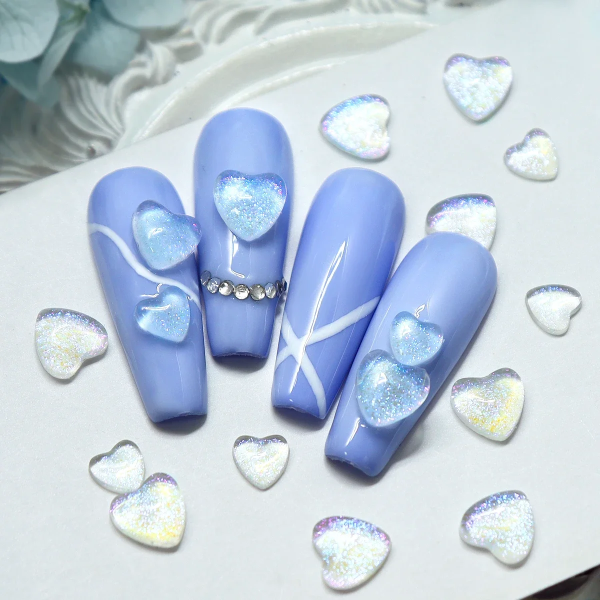 Breloques brillantes en forme de cœur pour les ongles, effet starlight, 3D, en résine, biscuits, décorations, bricolage, accessoires Kawaii, 50 pièces