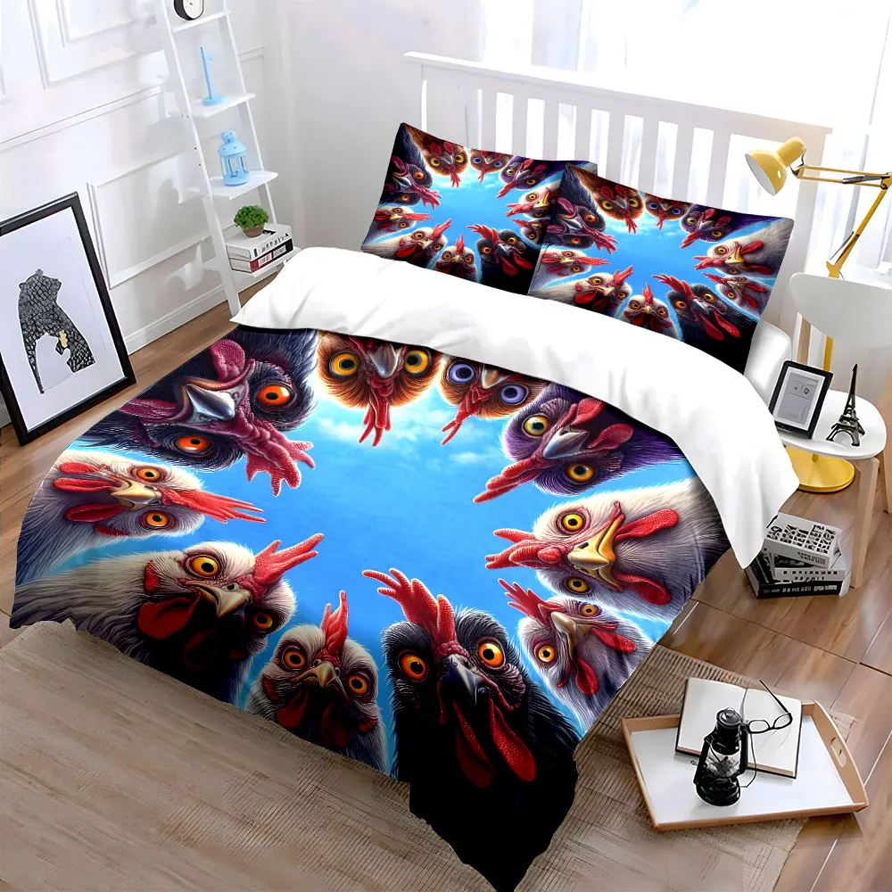 Funny Chicken Art Decor Set Multiple sizes kid's and adults' bedroom Exquisite 3PC bedding set, gift