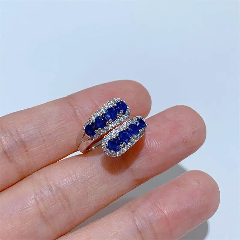 ZECAA Sapphire Fine Jewelry Woman Sapphire Ring With Natural Blue Sapphire Gemstone 4*4mm Silver Sapphire Ring Najlepszy prezent dla pani