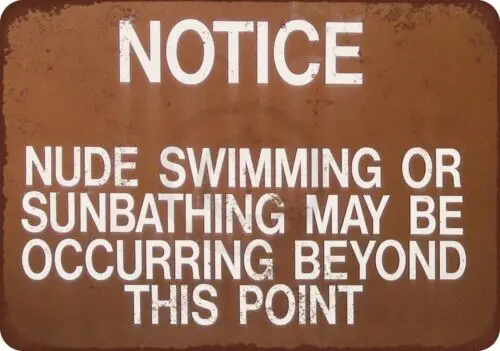 Notice Nude Swimming and Sunbathing Vintage Reproduction Metal 8 x 12