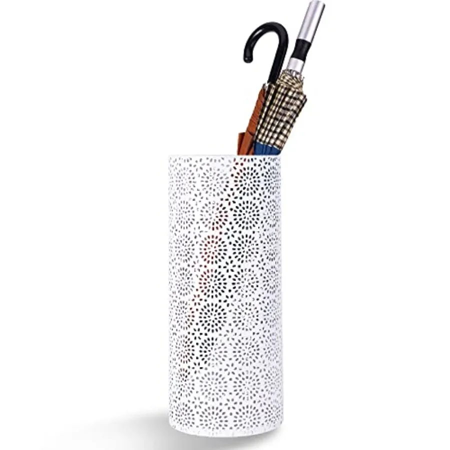 

Umbrella Stand Rack for Entryway Free Standing Metal Umbrella Holder Round Umbrella Organizer Bin with 3 Hooks for Long Short U