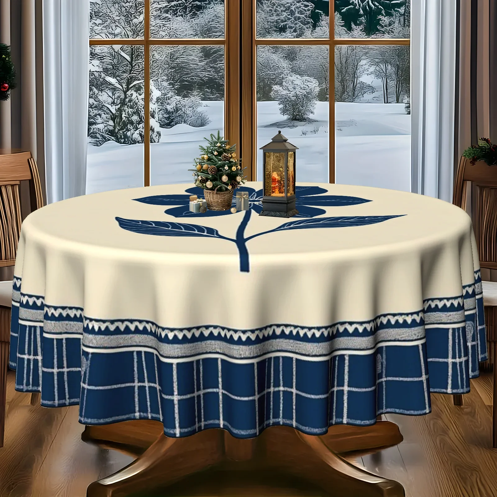 1 piece of circular tablecloth, featuring Christmas floral theme, specially designed for home kitchen decorationxzj