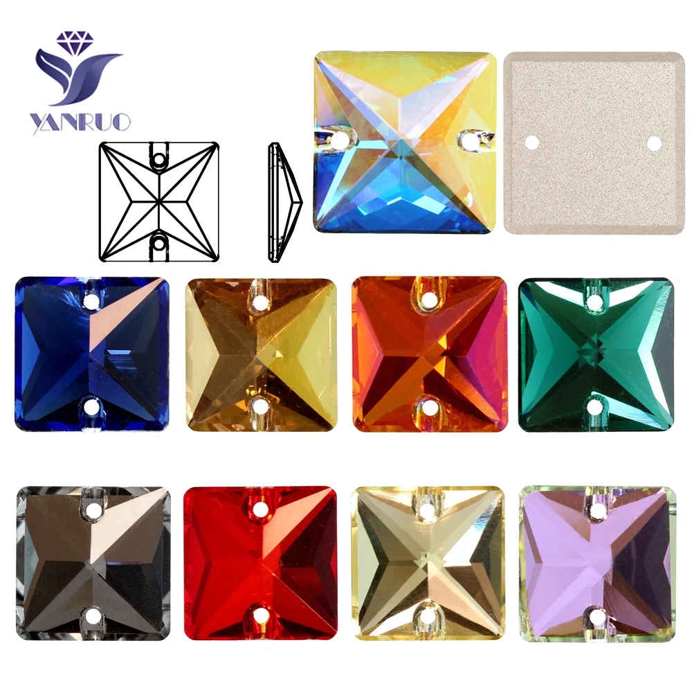 YANRUO Square 6A Top Grade DIY Strass Flatback Sew On Rhinestones and Crystals Glass Stones For Crafts Sewing Accessories