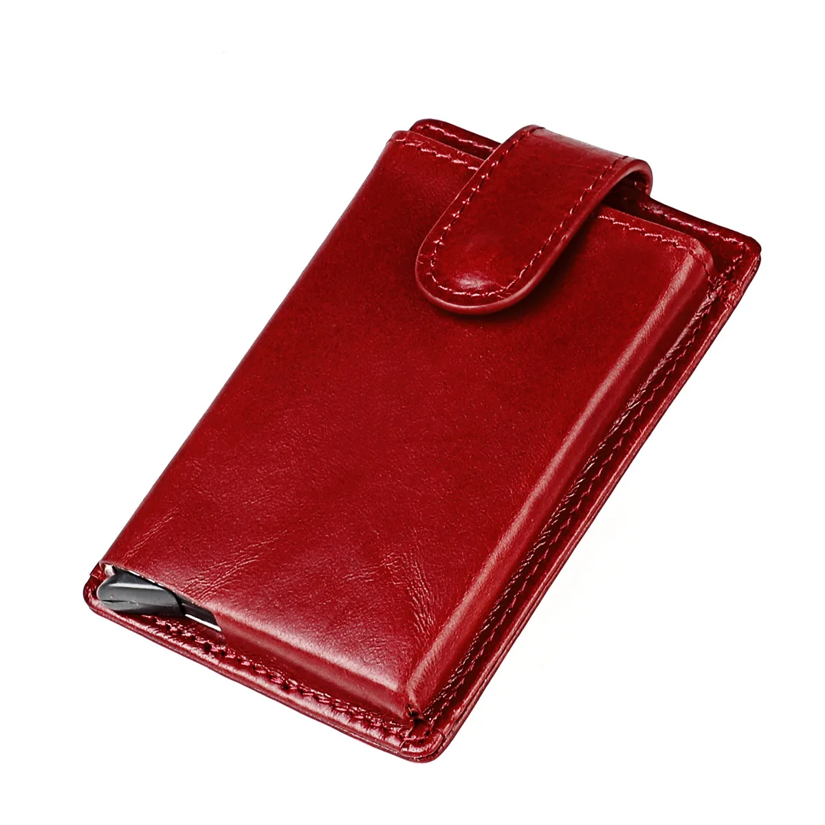 Genuine Leather Automatic Pop Up Card Holder Wallet for Men Short Hasp Male Popup Card Holder