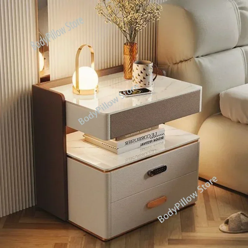 Modern Light Luxury Charging Nightstands for Bedroom Smart Bedside Table Storage Cabinet Lock Night Stands  Furniture