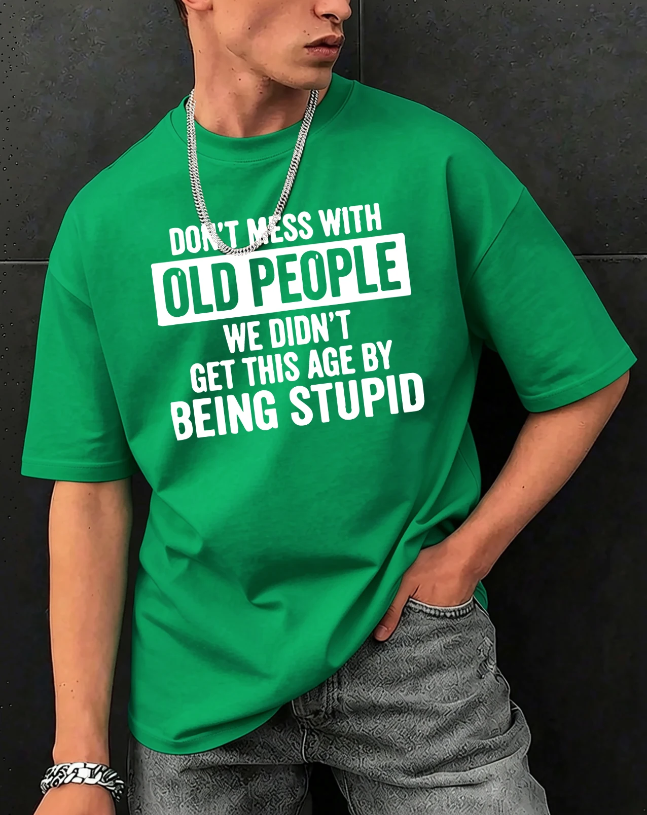 Don'T Mess With Wise Old People Prints Men Soft T Shirts Summer Hip Hop Short Sleeve Cotton Trendy Loose Clothes O-Neck T-Shirt