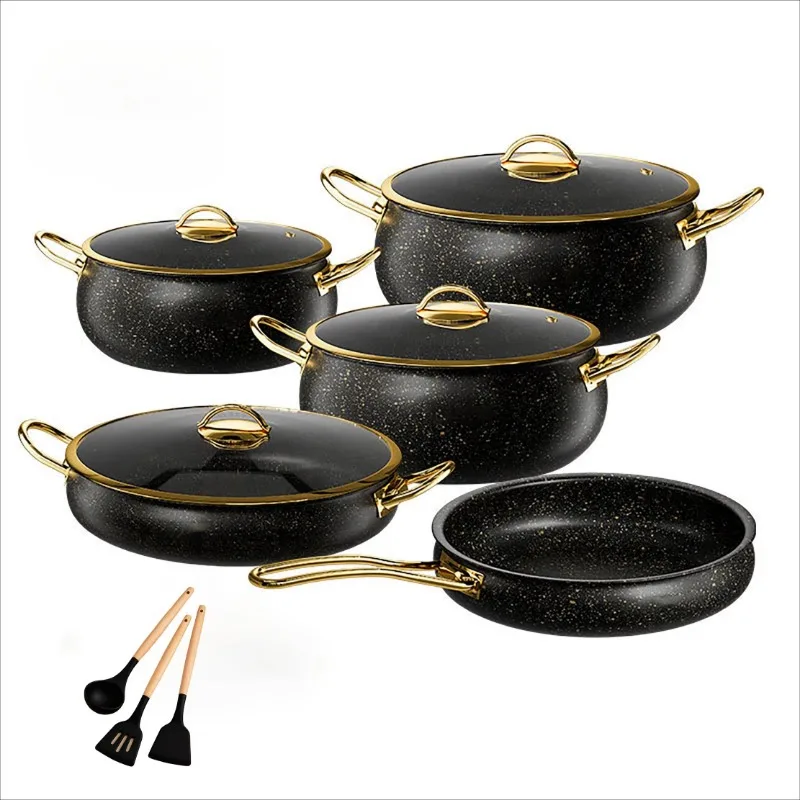 12-Piece Kitchenware Classic Turkish Style Granite Binaural Silicone Scraper Stainless Steel Bamboo Home Cooking