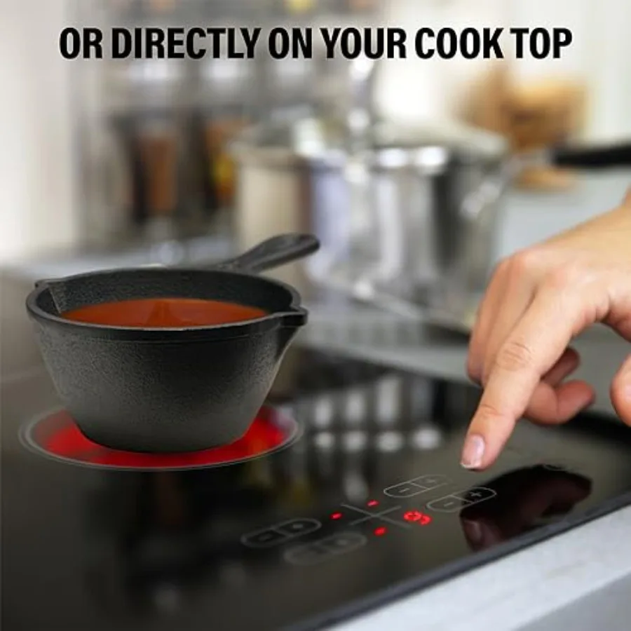 Small Cast Iron Basting Pot with Silicone BBQ Brush Ideal for Grilling and Smoking Perfect for Melting Butter and Sauces 15 Oz