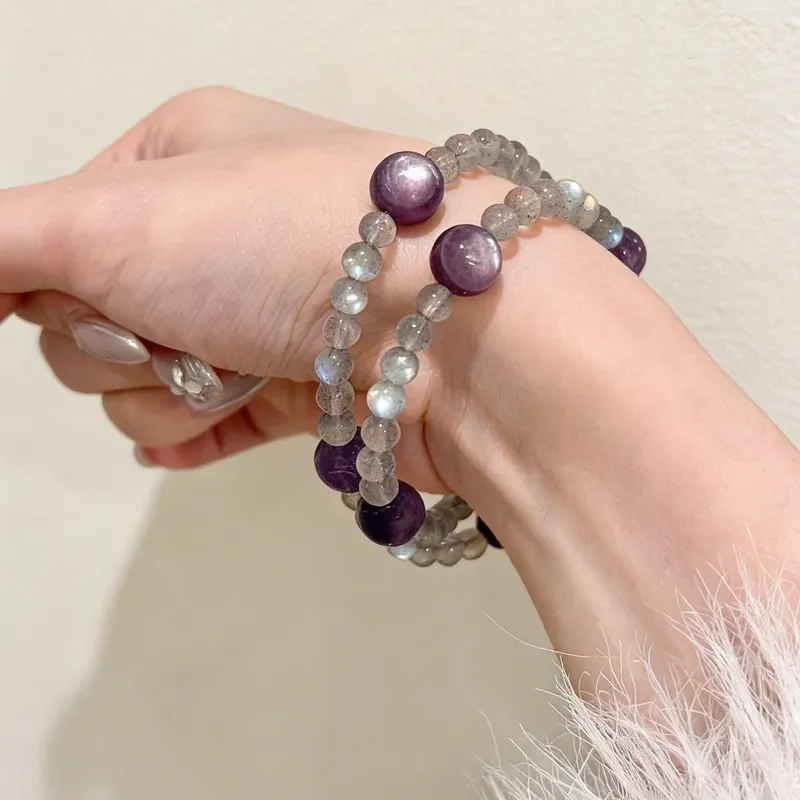 Natural amethyst gray moonlight bracelet women's double circle niche design light luxury crystal bracelet for girlfriend gift