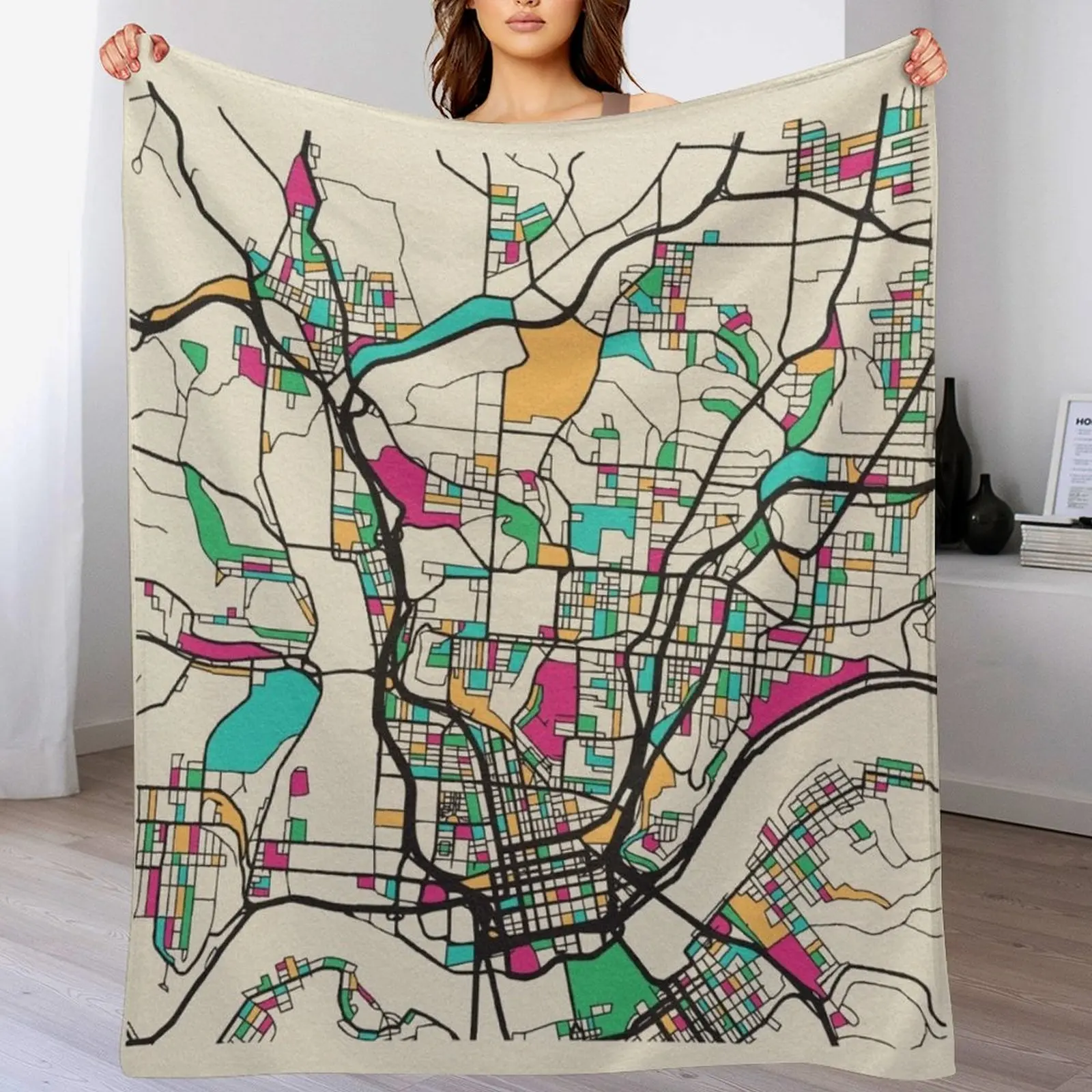 Cincinnati, Ohio Street Map Throw Blanket Hairys Multi-Purpose valentine gift ideas Blankets