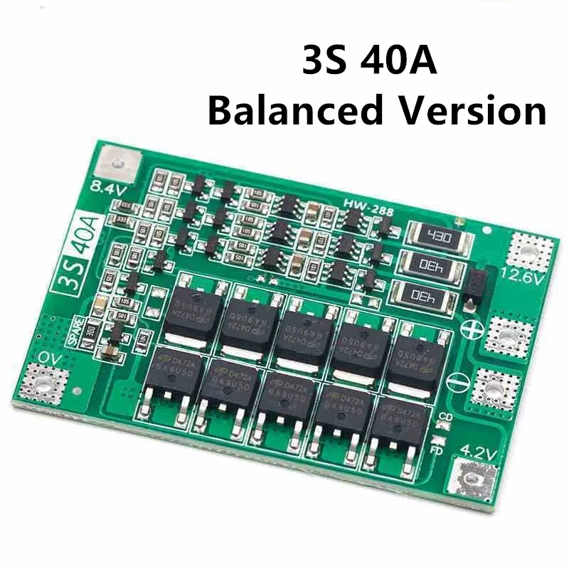 3S Li - ion 18650 Battery Charger Protection (BMS), 40A, for Drill Motors, 11.1V - 12.6V, Balance - Enhanced