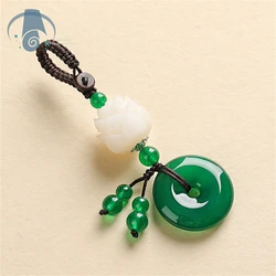 Natural white jade Bodhi lotus agate jade safety buckle car keychain bag pendant simple and personalized men's and women's jewel