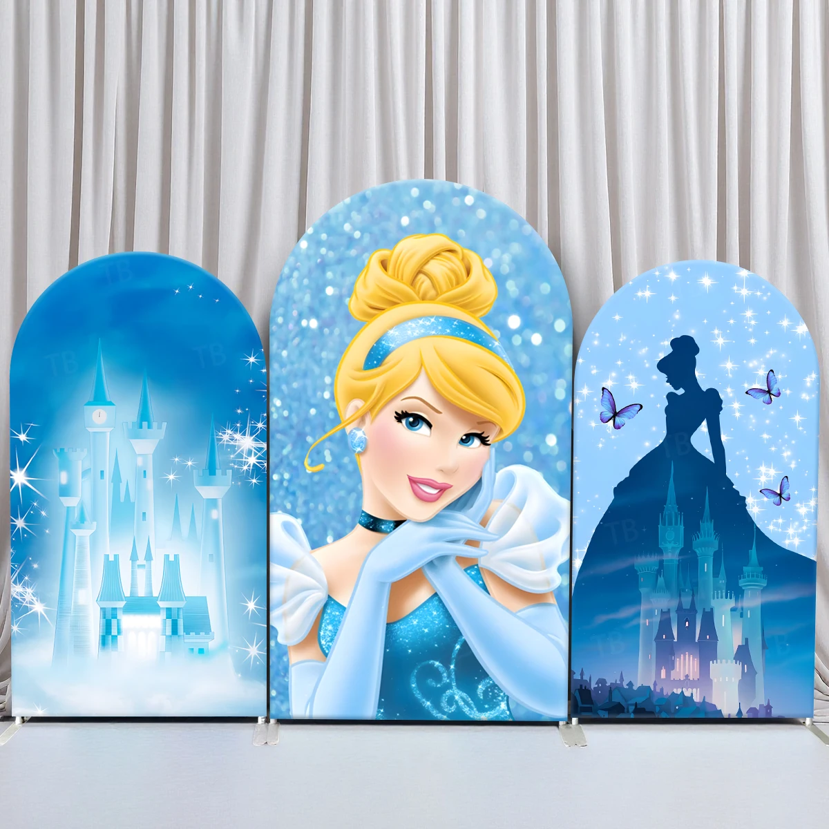 

TB Disney Cinderella Arch Backdrop Cover Blue Castle for Girl Birthday Party Decoration Baby Shower Photograph Background Wall