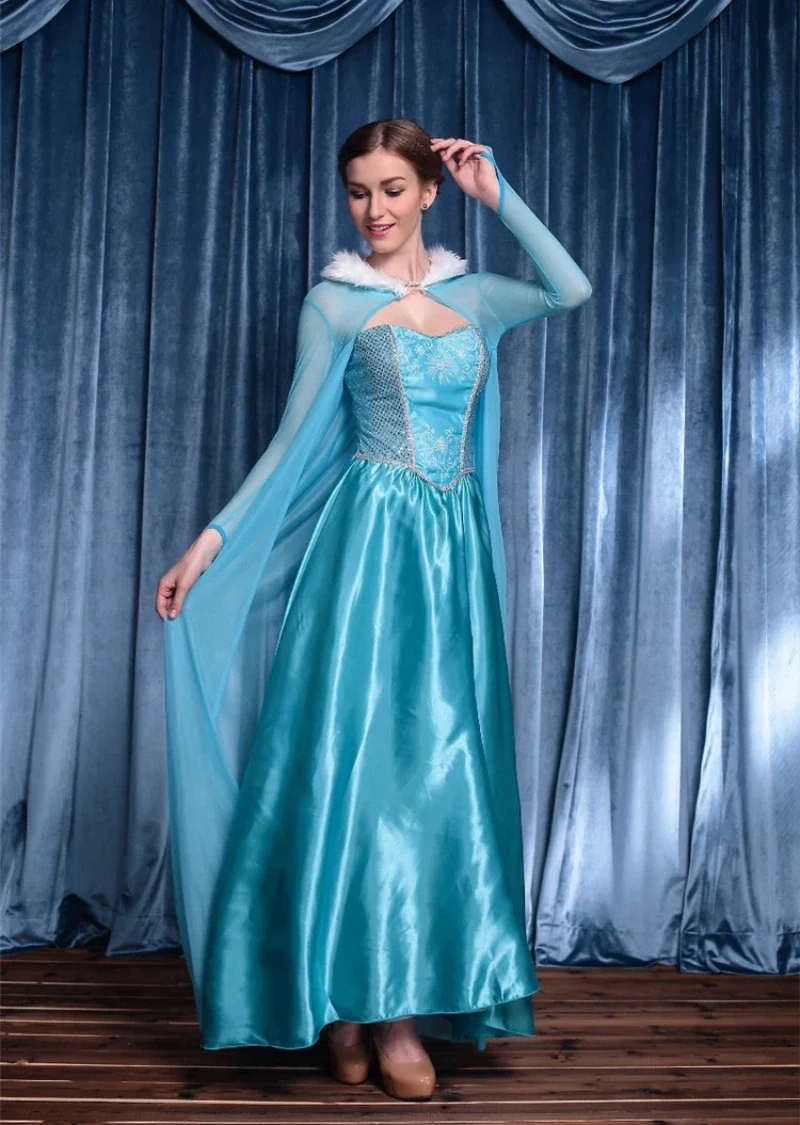 

Аниме Косплей Костюм Элегантное Платье Королевы Принцессы Холодное Сердце Эльзы Новое Женское Пушистое Синее Платье Принцессы